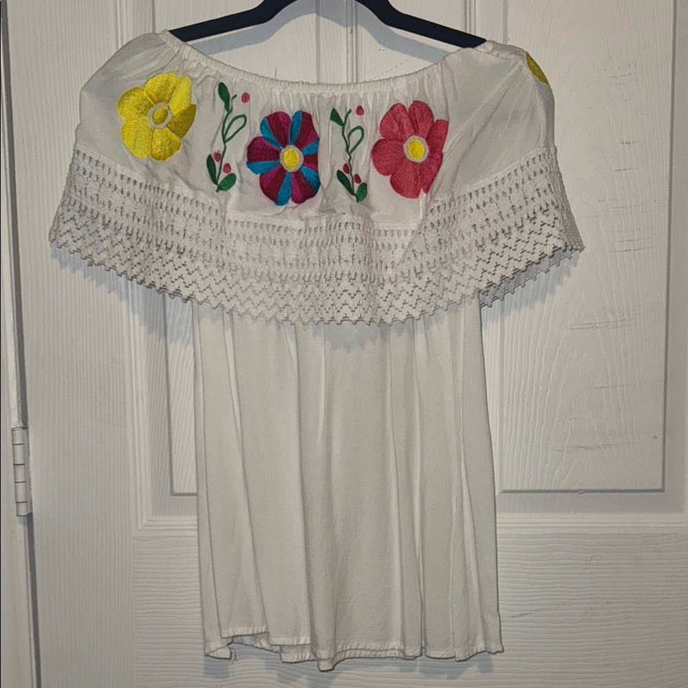 Embroidered Off-Shoulder White Top